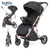 عربة أطفال Kidilo Z8 – قابلة للطي بيد واحدة، مريحة وآمنة بحزام أمان خماسي النقاط – مناسبة من عمر الولادة حتى 3 سنوات – متوفرة باللونين الأسود والبيج